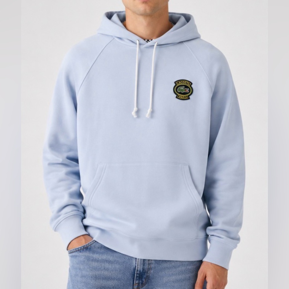 Lacoste Relaxed Fit Hoodie 3XL Light Blue Paris Patch NWT SH7491-51 $165